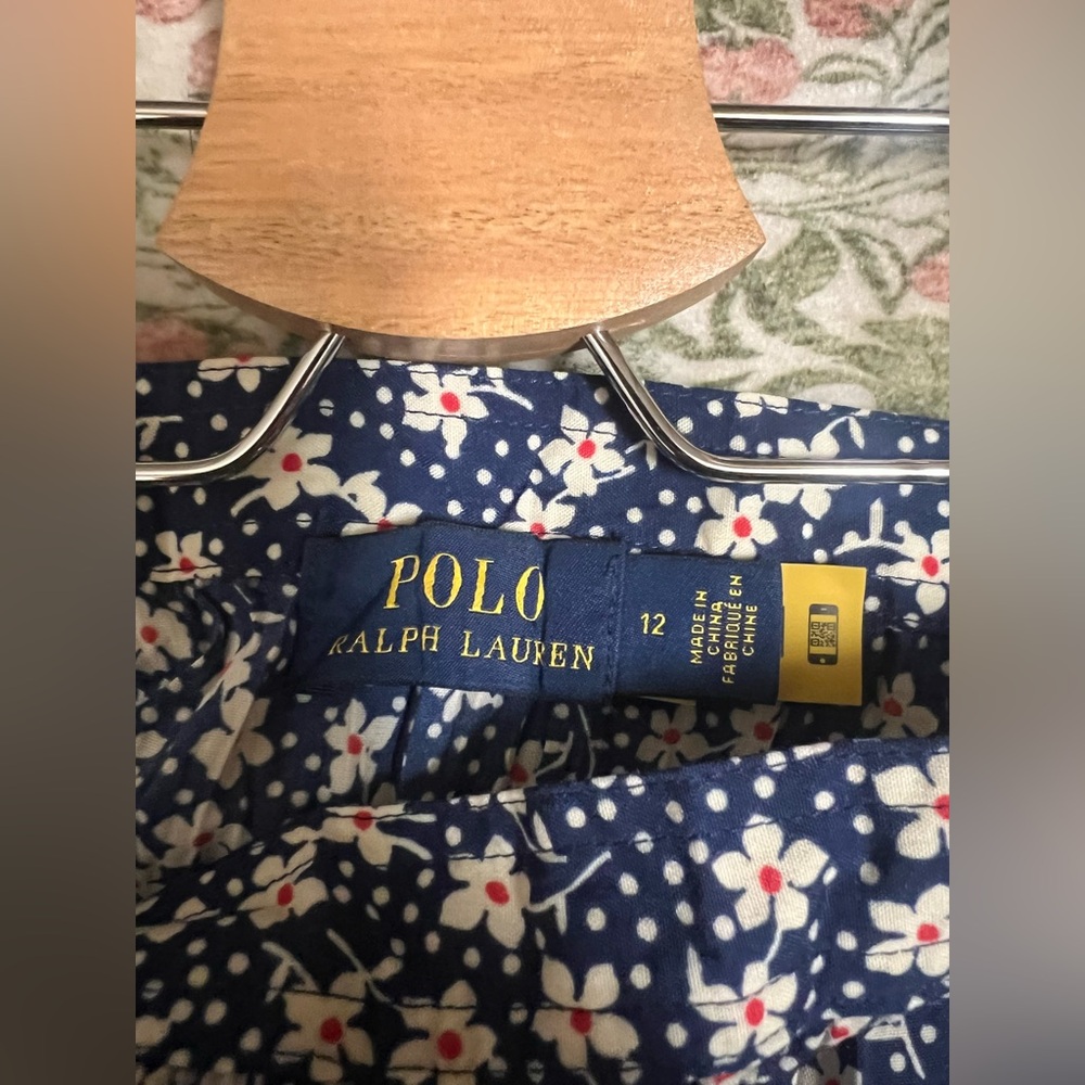 Polo Ralph Lauren Midi Skirt Pleated Crinkle Tiered Floral Size 12 Navy Blue - Picture 4 of 5